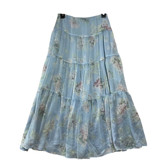 Lauren Ralph Lauren Dresses & Skirts - Lauren Ralph Lauren Chiffon Floral Maxi Skirt Sz 2 Tiered Boho Cottagecore Lined